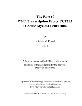 The Role of WNT Transcription Factor TCF7L2 in Acute Myeloid Leukaemia