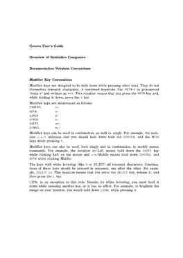 Genera User's Guide Overview of Symbolics Computers