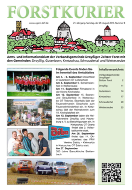 Amts- Und Informationsblatt Der Verbandsgemeinde Droyßiger-Zeitzer Forst Mit Den Gemeinden: Droyßig, Gutenborn, Kretzschau, Schnaudertal Und Wetterzeube