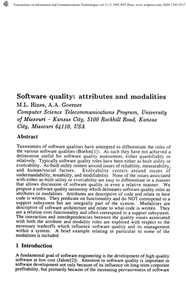 Software Quality: Attributes and Modalities
