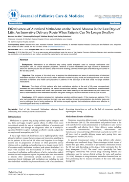 Effectiveness of Atomized Methadone on the Buccal Mucosa in The