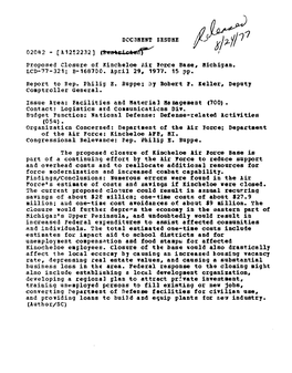 LCD-77-321 Proposed Closure of Kincheloe Air Force Base, Michigan