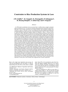 Constraints to Rice Production Systems in Laos