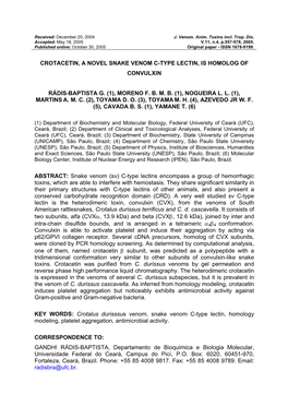 Crotacetin, a Novel Snake Venom C-Type Lectin, Is Homolog of Convulxin