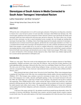 1707 Stereotypes of South Asians in Media Connected to South Asian