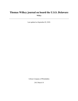 Thomas Wilkey Journal on Board the U.S.S. Delaware Wilkey