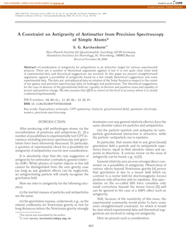 A Constraint on Antigravity of Antimatter from Precision Spectroscopy of Simple Atoms*