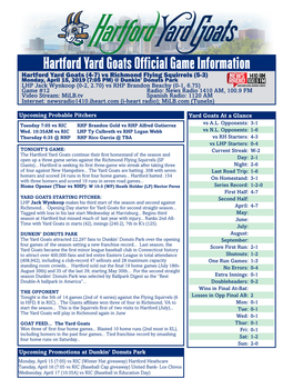 Hartford Yard Goats Official Game Information