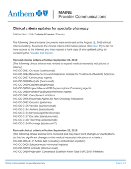 Clinical Criteria Updates for Specialty Pharmacy