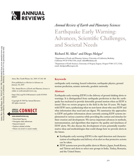 Earthquake Early Warning: Advances, Scientific Challenges, and Societal Needs