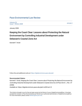 Lessons About Protecting the Natural Environment by Controlling Industrial Development Under Delaware's Coastal Zone Act