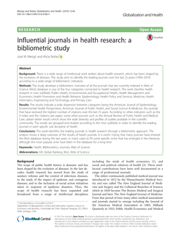 Influential Journals in Health Research: a Bibliometric Study José M