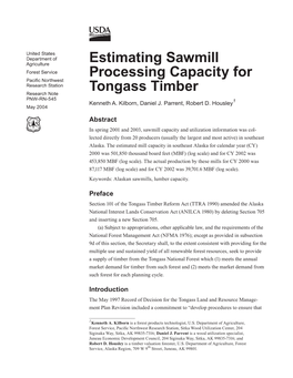 Estimating Sawmill Processing Capacity for Tongass Timber