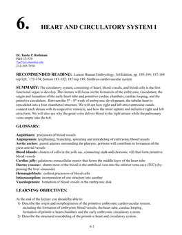 6. Heart and Circulatory System I