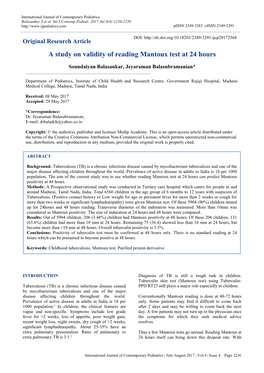 A Study on Validity of Reading Mantoux Test at 24 Hours