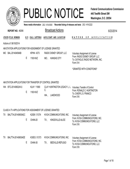 Broadcast Actions 6/23/2014