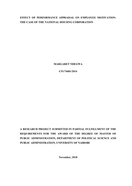 Effect of Performance Appraisal on Employee Motivation: the Case of the National Housing Corporation