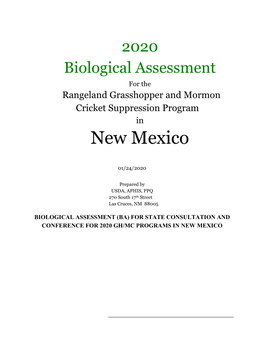 2020 Biological Assessment for the Rangeland Grasshopper and Mormon Cricket Suppression Program in New Mexico