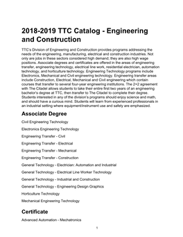 2018-2019 TTC Catalog - Engineering and Construction