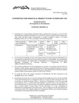 FENBENDAZOLE (Extrapolation to All Ruminants)