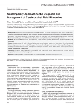 Contemporary Approach to the Diagnosis and Management of Cerebrospinal Fluid Rhinorrhea