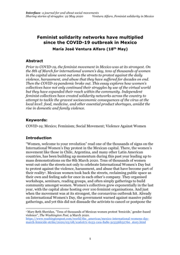 Feminist Solidarity Networks Have Multiplied Since the COVID-19 Outbreak in Mexico María José Ventura Alfaro (18Th May)