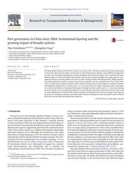 Port Governance in China Since 2004: Institutional Layering and the Growing Impact of Broader Policies