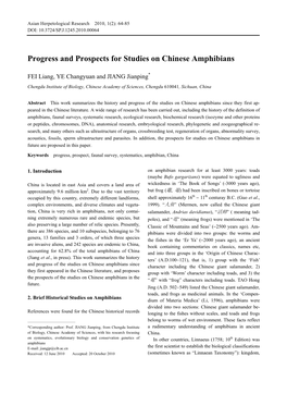 Progress and Prospects for Studies on Chinese Amphibians