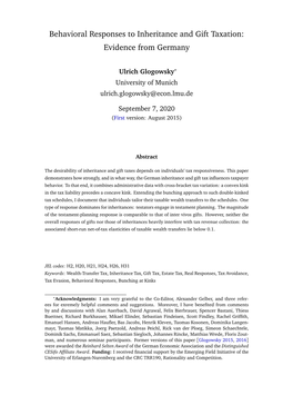 Behavioral Responses to Inheritance and Gift Taxation: Evidence from Germany