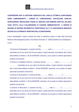 Convenzione Per La Gestione Associata Nel Livello Ottimale Garfagnana