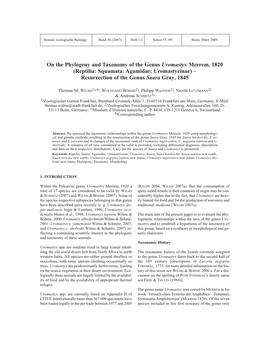 On the Phylogeny and Taxonomy of the Genus Uromastyx Merrem, 1820 (Reptilia: Squamata: Agamidae: Uromastycinae) – Resurrection of the Genus Saara Gray, 1845