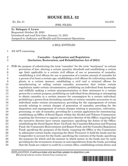 Cannabis – Legalization and Regulation 3 (Inclusion, Restoration, and Rehabilitation Act of 2021)