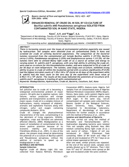 Enhanced Removal of Crude Oil in Soil by Co-Culture of Bacillus Subtilis And