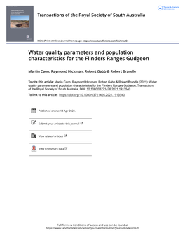Water Quality Parameters and Population Characteristics for the Flinders Ranges Gudgeon