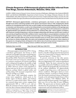 Climate Response of Metasequoia Glyptostroboides Inferred from Tree Rings, Secrest Arboretum, Wooster, Ohio, USA