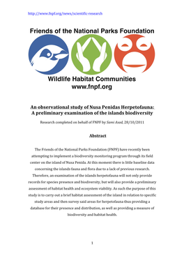 An Observational Study of Nusa Penidas Herpetofauna: a Preliminary Examination of the Islands Biodiversity