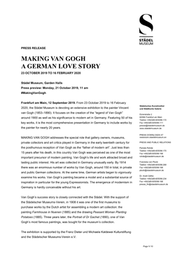 Making Van Gogh a German Love Story 23 October 2019 to 16 February 2020