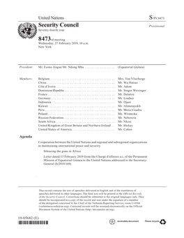 S/PV.8473 Cooperation Between the United Nations and Regional and Subregional Organizations 27/02/2019