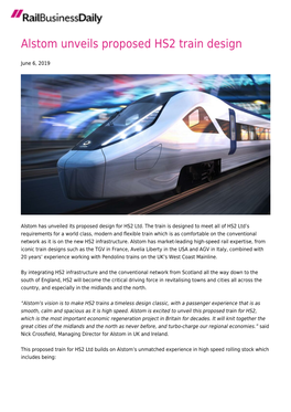 Alstom Unveils Proposed HS2 Train Design