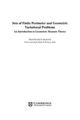 Sets of Finite Perimeter and Geometric Variational Problems an Introduction to Geometric Measure Theory