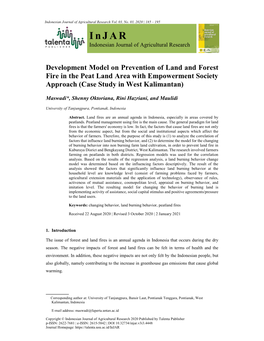 Development Model on Prevention of Land and Forest Fire in the Peat Land Area with Empowerment Society Approach (Case Study in West Kalimantan)