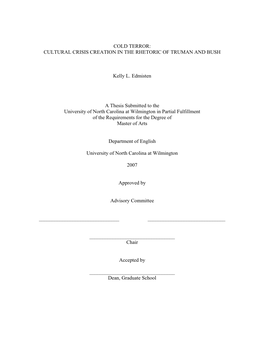 Cold Terror: Cultural Crisis Creation in the Rhetoric of Truman and Bush