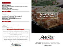 Family Style Catering Menu