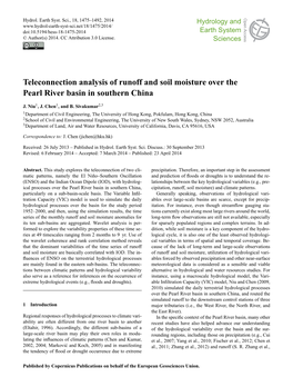 Teleconnection Analysis of Runoff and Soil Moisture Over the Pearl River Basin in Southern China