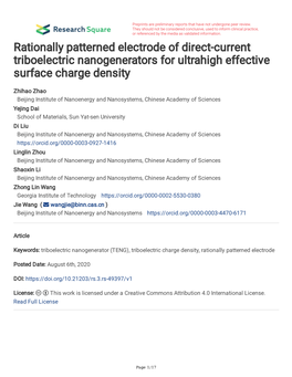 Rationally Patterned Electrode of Direct-Current Triboelectric Nanogenerators for Ultrahigh Effective Surface Charge Density