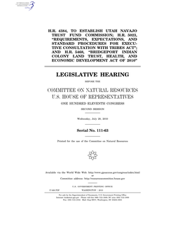 Legislative Hearing Committee on Natural Resources U.S