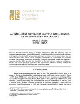 An Intelligent Critique of Multiple Intelligences: a Christian Review for Leaders