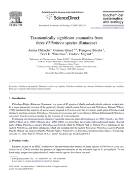 Taxonomically Significant Coumarins from Three Philotheca Species