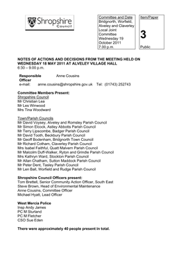 Committee and Date Bridgnorth, Worfield, Alveley and Claverley