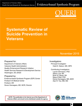 Systematic Review of Suicide Prevention in Veterans